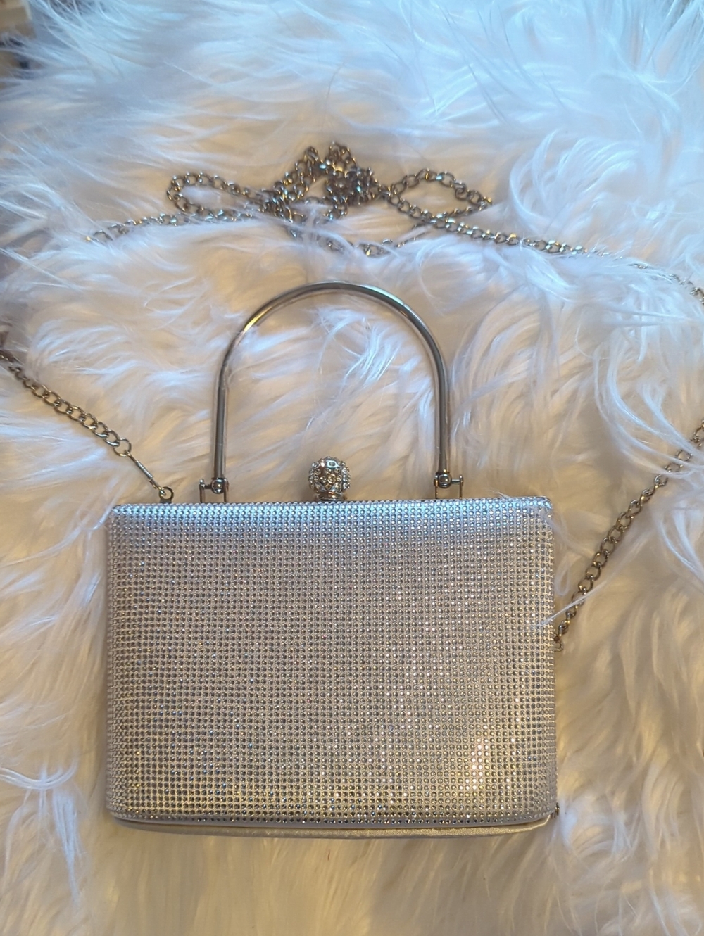 Silver Crystal-Embellished Evening Bag - Sparkling Top-Handle Clutch